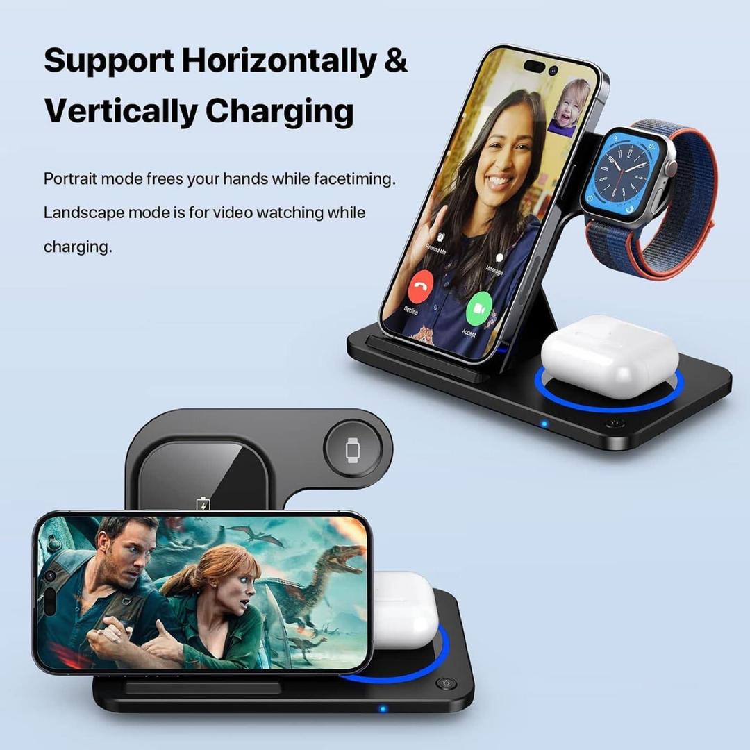 3-in-1 Magnetic Foldable Wireless Charger Stand – Fast Charging